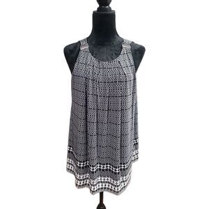Rafaella M Black/ White Pattern Tank With Metal Buckle Trim On Straps